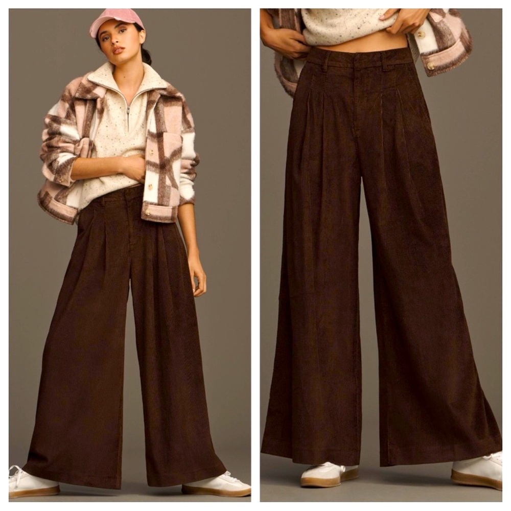 Anthropologie Maeve The Avery Pleated Wide-Leg Trousers Corduroy 31014